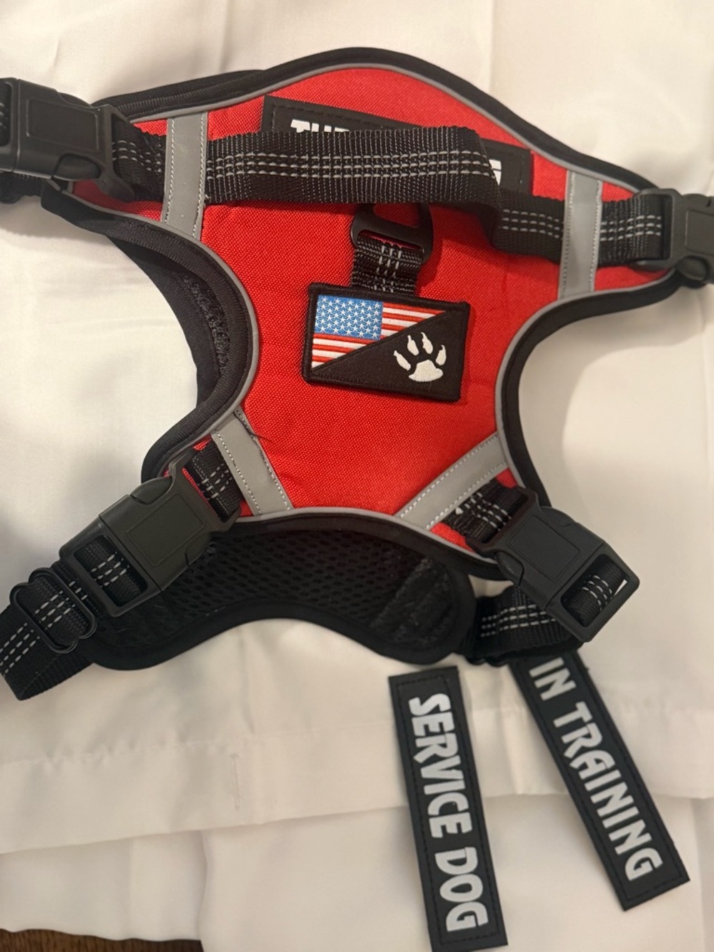 Red Service Dog Training Harness with American Flag Patch